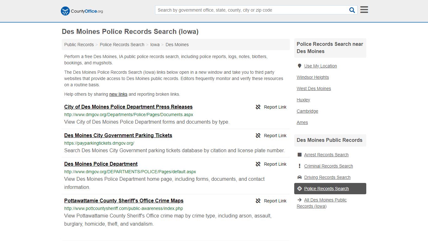 Des Moines Police Records Search (Iowa) - County Office