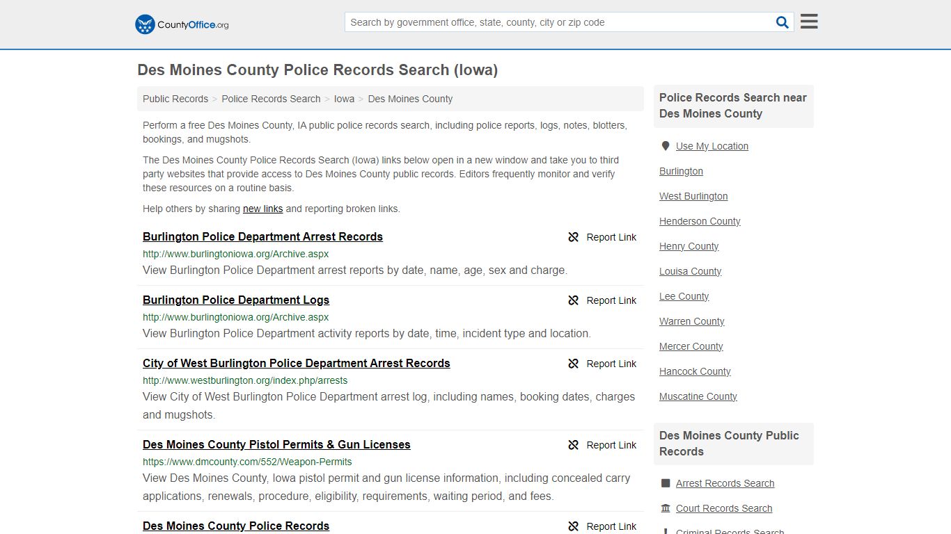 Des Moines County Police Records Search (Iowa) - County Office