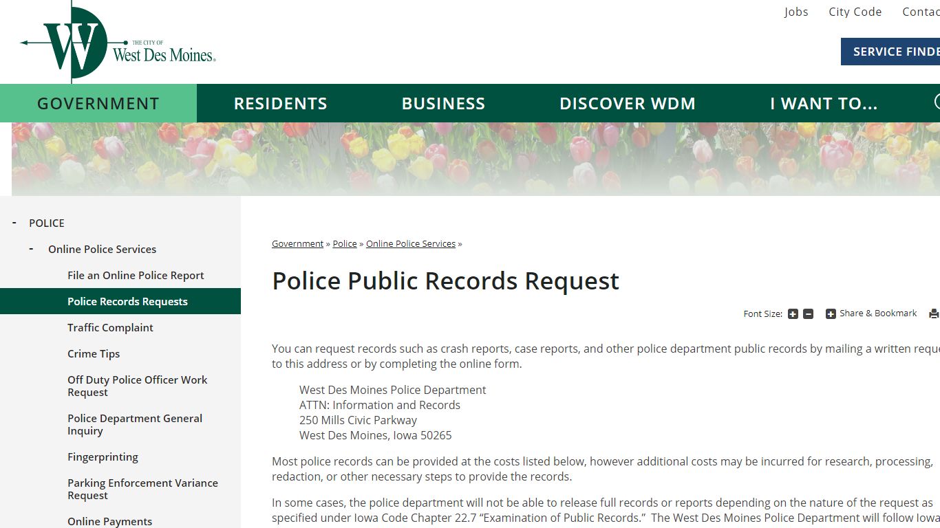 Police Public Records Request | West Des Moines, IA